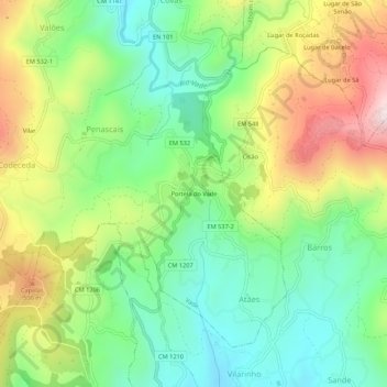 Portela do Vade地形图、海拔、地势