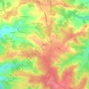Langlois地形图、海拔、地势