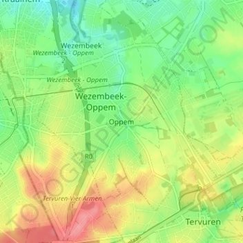 Oppem地形图、海拔、地势