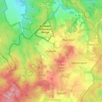 Alvesen地形图、海拔、地势