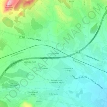 Cases del Poll地形图、海拔、地势