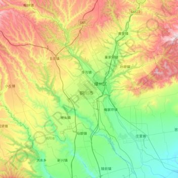 铜川市地形图、海拔、地势