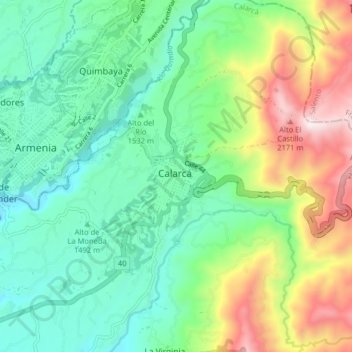 Calarcá地形图、海拔、地势