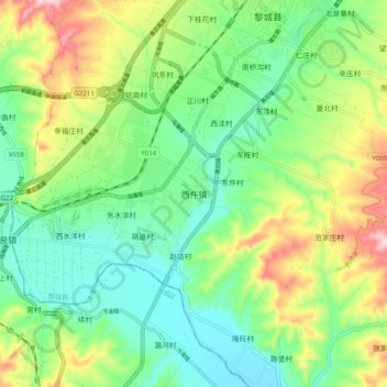 西仵镇地形图、海拔、地势