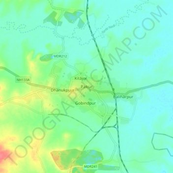 Pakaur地形图、海拔、地势