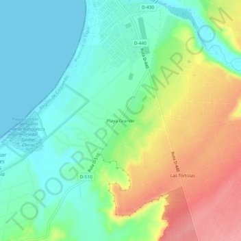 Playa Grande地形图、海拔、地势