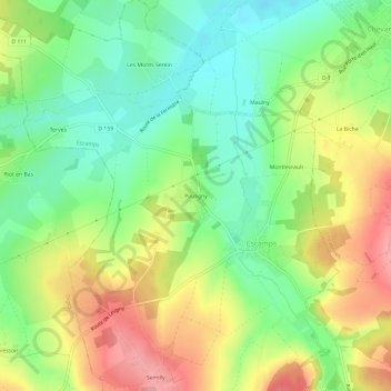 Pouligny地形图、海拔、地势