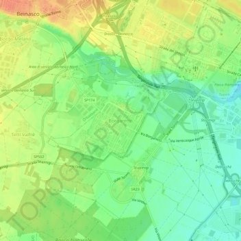 Borgaretto地形图、海拔、地势