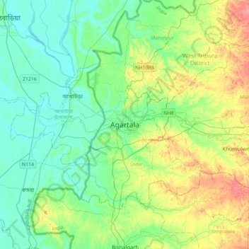 Agartala地形图、海拔、地势