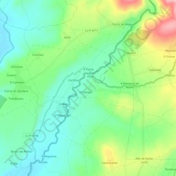 Outeiro地形图、海拔、地势