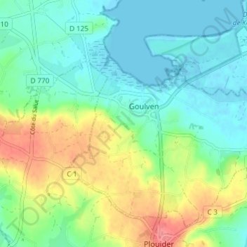 Kerouzien地形图、海拔、地势