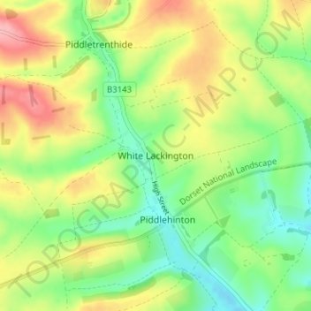 White Lackington地形图、海拔、地势