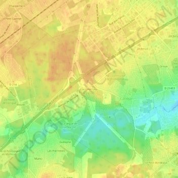 Le Cournau地形图、海拔、地势
