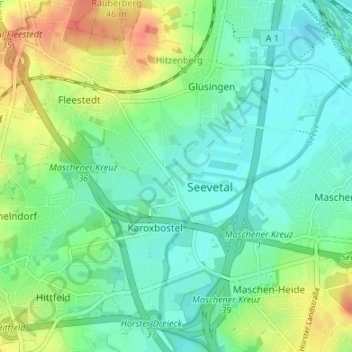 Jehrden地形图、海拔、地势