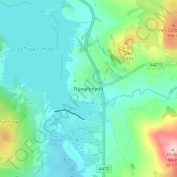 Trawsfynydd地形图、海拔、地势