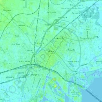 梅斯特雷地形图、海拔、地势