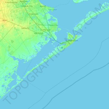 Galveston Island地形图、海拔、地势