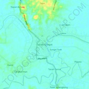 Tanah Grogot地形图、海拔、地势