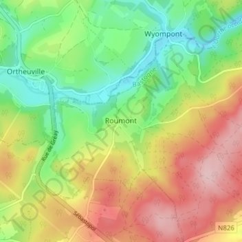 Roumont地形图、海拔、地势