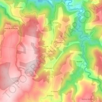 As Pozas地形图、海拔、地势