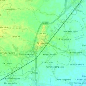 Pithapuram地形图、海拔、地势