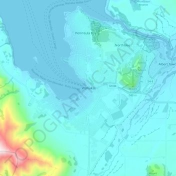 Wānaka地形图、海拔、地势
