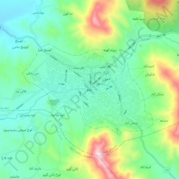 بانه地形图、海拔、地势