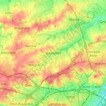 Wemmel地形图、海拔、地势