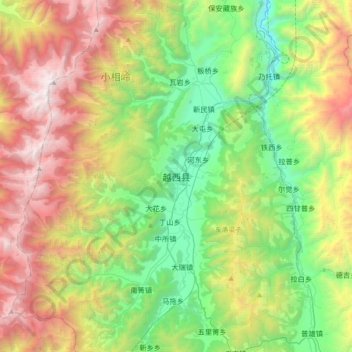 越西县地形图、海拔、地势
