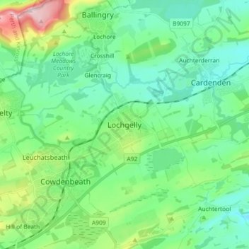 Lochgelly地形图、海拔、地势