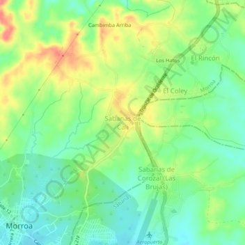 Sabanas de Cali地形图、海拔、地势
