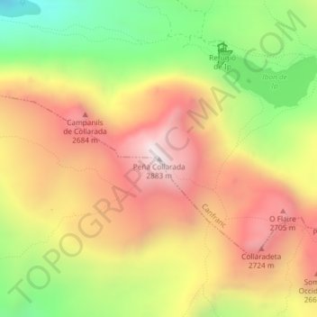 Collarada地形图、海拔、地势