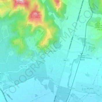 Sa Fonts Seca地形图、海拔、地势
