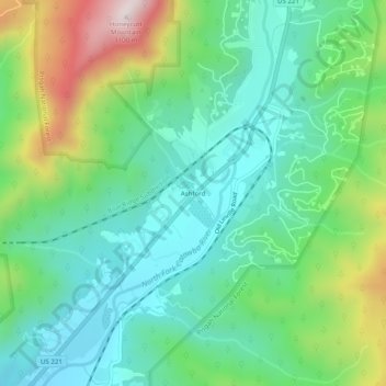 Ashford地形图、海拔、地势