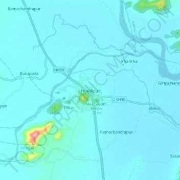 Hinjilicut地形图、海拔、地势