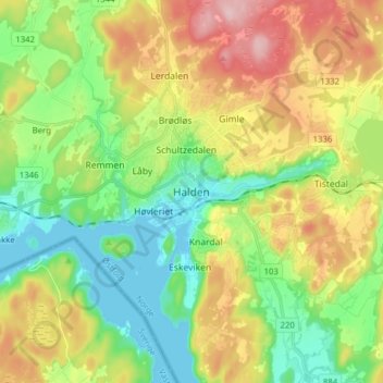 Halden地形图、海拔、地势