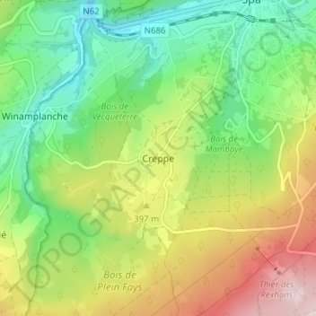 Creppe地形图、海拔、地势