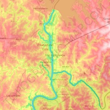 Foz do Iguaçu地形图、海拔、地势
