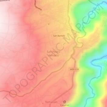 San Pedro Atmatla地形图、海拔、地势