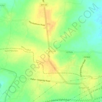 Pannur地形图、海拔、地势