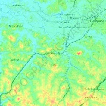 Ganemulla地形图、海拔、地势