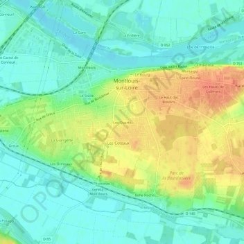 Les Quarts地形图、海拔、地势