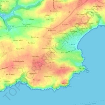 Poulyot地形图、海拔、地势