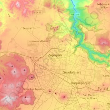 Zapopan地形图、海拔、地势
