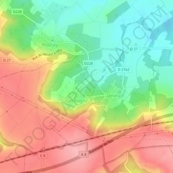 Bruit地形图、海拔、地势