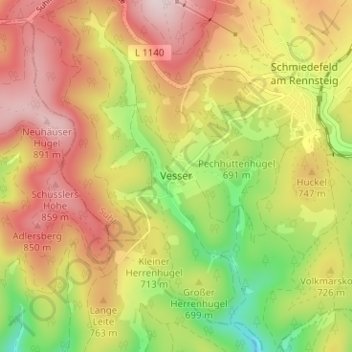 Vesser地形图、海拔、地势