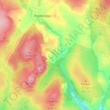 Bellever地形图、海拔、地势