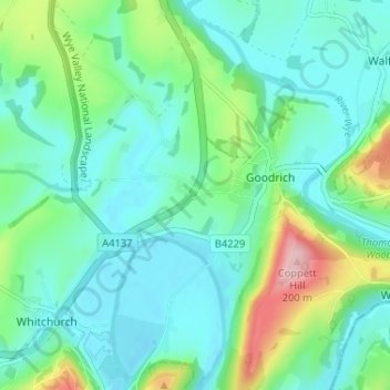 Goodrich Cross地形图、海拔、地势