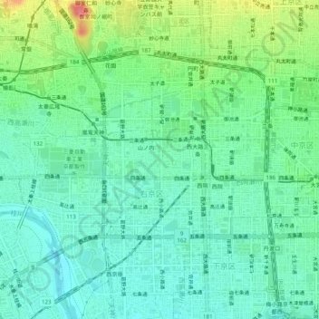 山ノ内赤山町地形图、海拔、地势