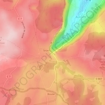 Cascade d'Autoire地形图、海拔、地势
